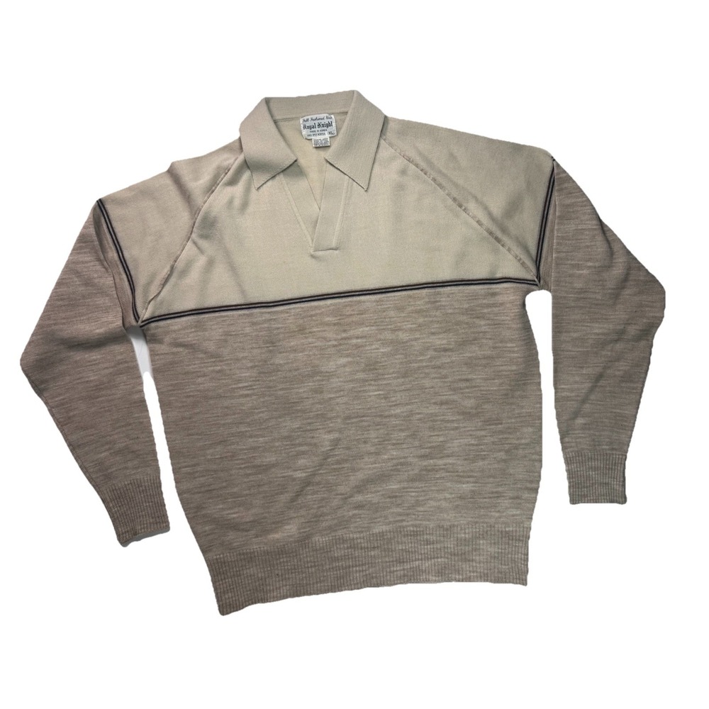 Vintage Royal Knight Sweater Mens XL Beige Brown Acrylic‎ Knit Pullover